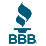 Teal flame logo above three stylized letters