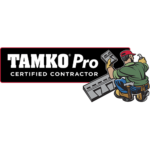 TAMKO Pro Certified Contractor logo with roofer